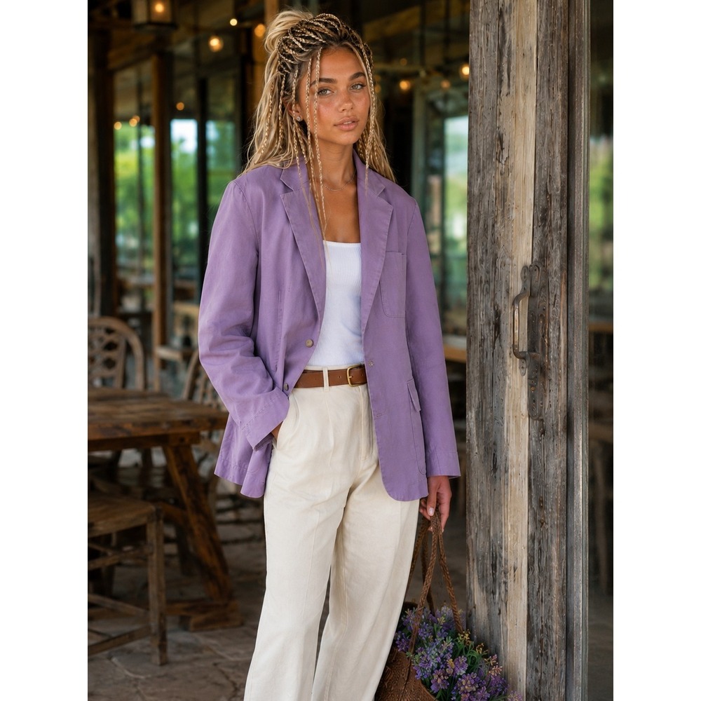Vintage Ralph Lauren Blazer Lavender Cotton Jacket Chore Coat Preppy Cottagecore